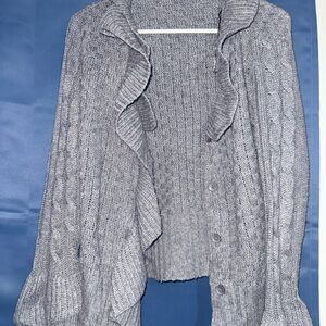 Fever Gray Ruffled Cardigan Sweater